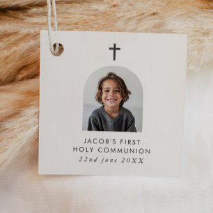 Arched Photo First Communion Boy Tack Gåvor Etiketter