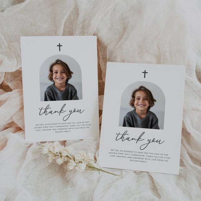 Arched Photo First Communion Boy Tack Kort (Zazzle Arched Photo First Communion Boy Thank You)