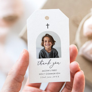 Arched Photo First Communion Boy Tack Presentetikett