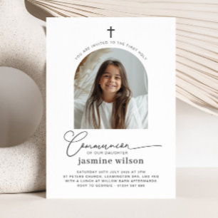 Arched Photo First Communion Girl-inbjudan Inbjudningar