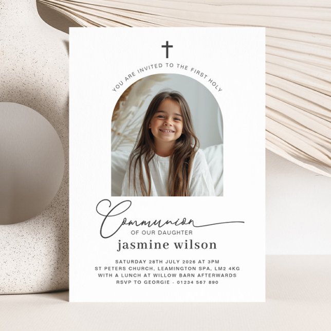 Arched Photo First Communion Girl-inbjudan Inbjudningar (Skapare uppladdad)