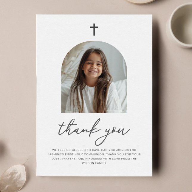 Arched Photo First Communion Girl Tack Inbjudningar (Skapare uppladdad)