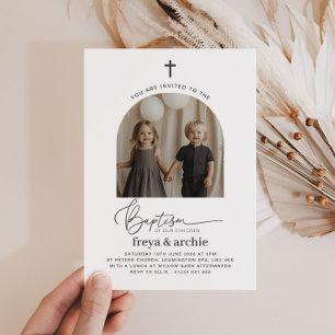 Arched Photo Joint Baptism-inbjudan Inbjudningar