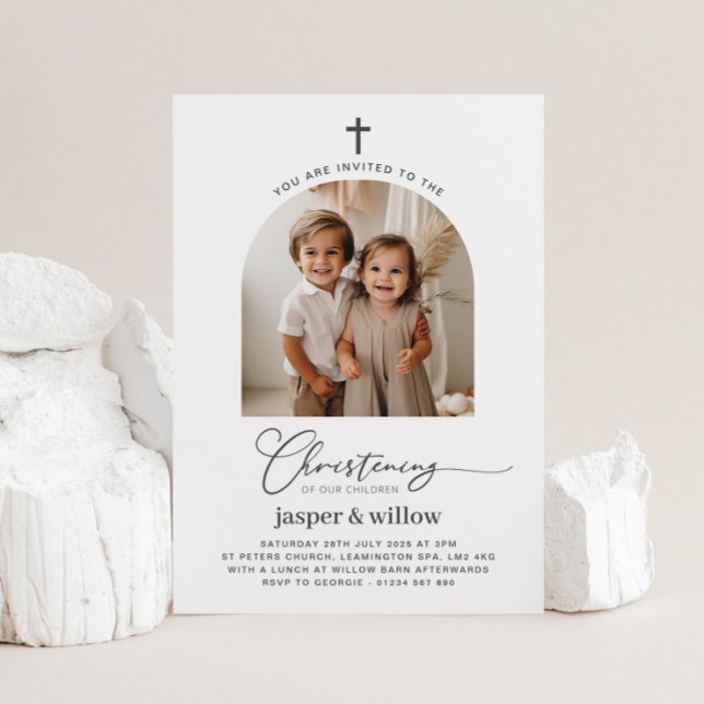 Arched Photo Joint Christening-inbjudan Inbjudningar (Skapare uppladdad)