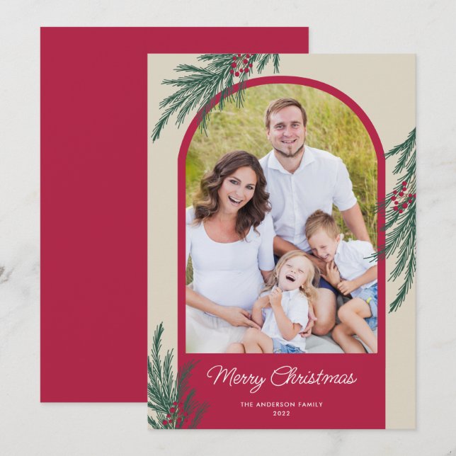 Arched Photo Winter Greenery God jul Julkort (Fram/baksida)