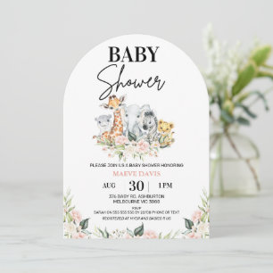 Arched Rosa Blommigt Safari Animals Baby Shower Inbjudningar