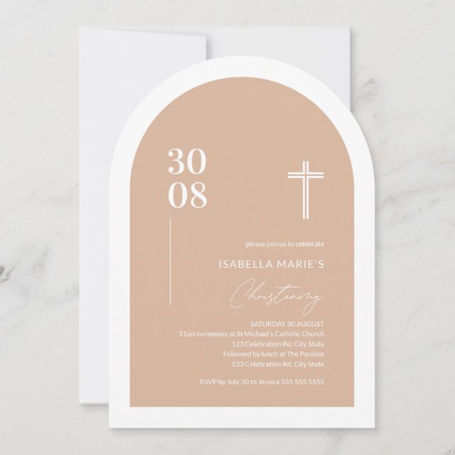 Arched  Rosa Christening Inbjudan (Framsida)