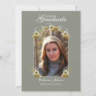 Arched Sage Green Floral Graduation Inbjudningar