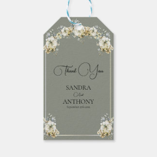 Arched Sage Green Floral Wedding Gift Tags Presentetikett