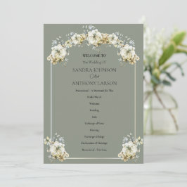 Arched Sage Green Floral Wedding Program