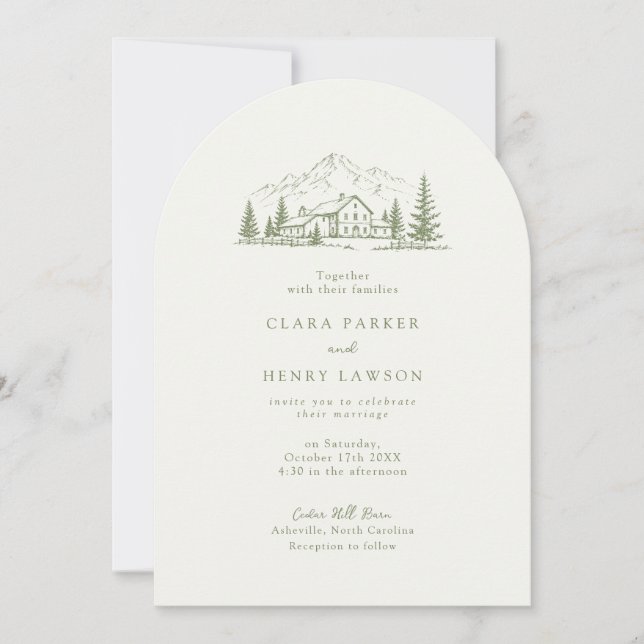 Arched Sage Mountain Photo Wedding Invitation Inbjudningar (Framsida)
