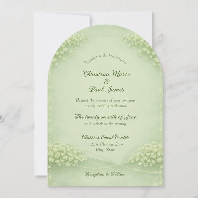 Arched Soft Green Wedding Invitation Inbjudningar (Framsida)