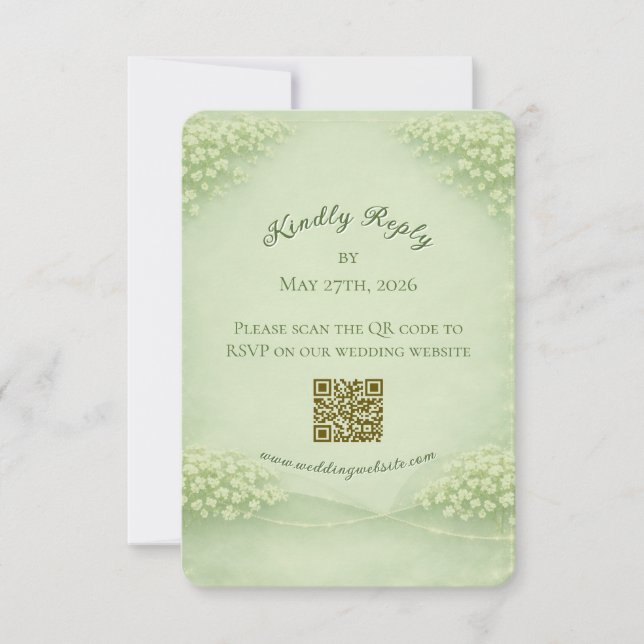 Arched Soft Green Wedding RSVP card OSA Kort (Framsida)