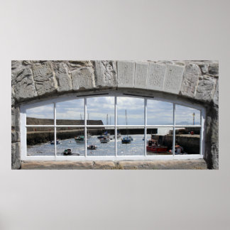 Arched Window med 'Fake View' of Fishing Boats Poster