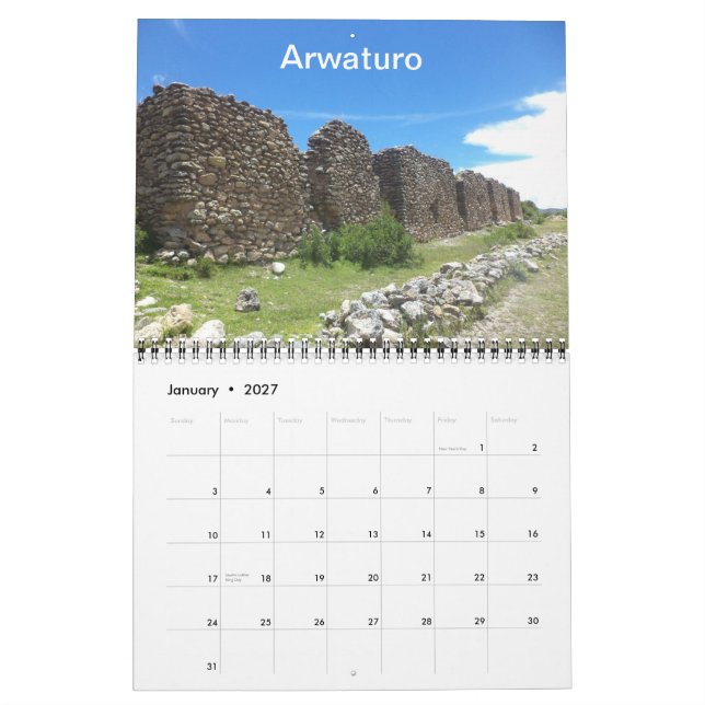 Archeological platser av den Peru kalendern Kalender (Jan 2027)