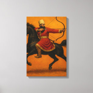 Archer i Red Robe på Black Warhorse Canvastryck