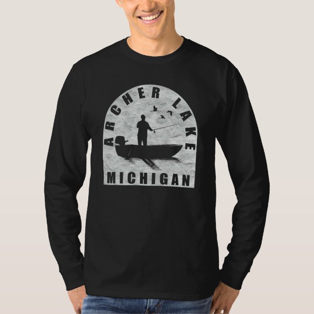 Archer Lake Fishing Michigan T Shirt (Framsida)