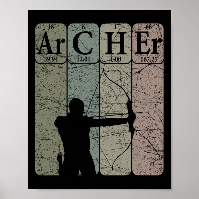 Archer Periodic Bord Inslag Bow Hunting Archery Poster (Framsidan)