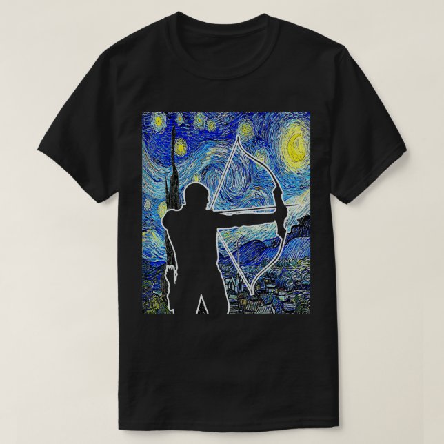 Archer Starry Night Van Gogh Bow Hunting Archery T Shirt (Design framsida)