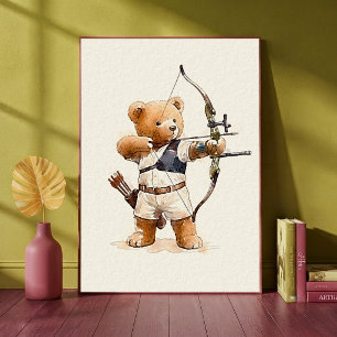 Archer Teddy Bear Söt Djur Sport Barnkammare Konst Poster