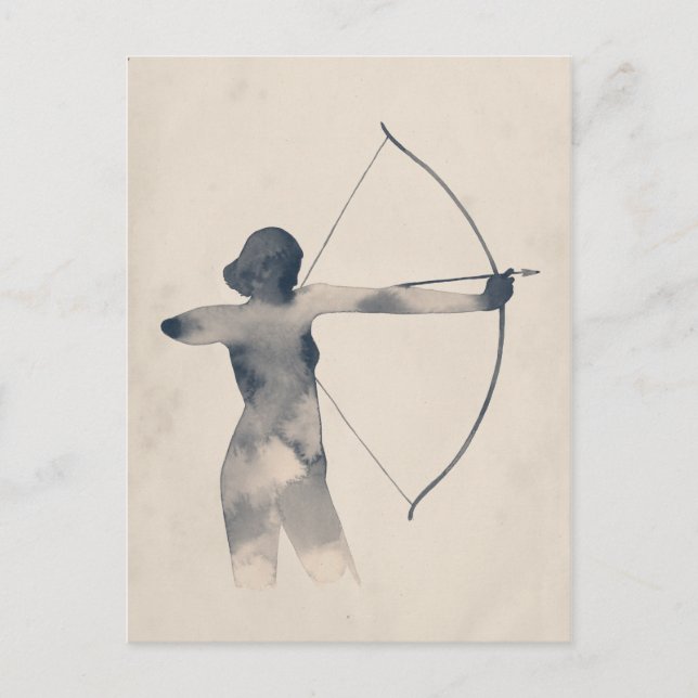 Archeress Watercolor Silhouette Vykort (Framsida)