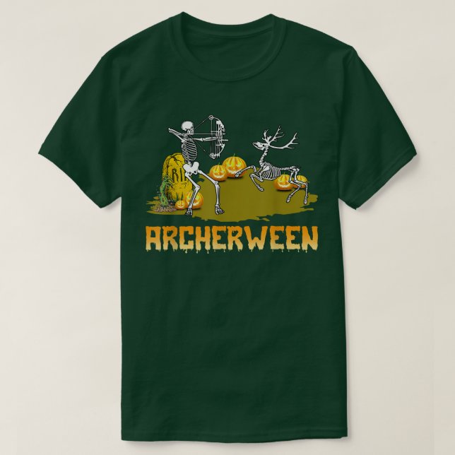 Archerween Skeleton Archery Bow Hunting Halloween  T Shirt (Design framsida)