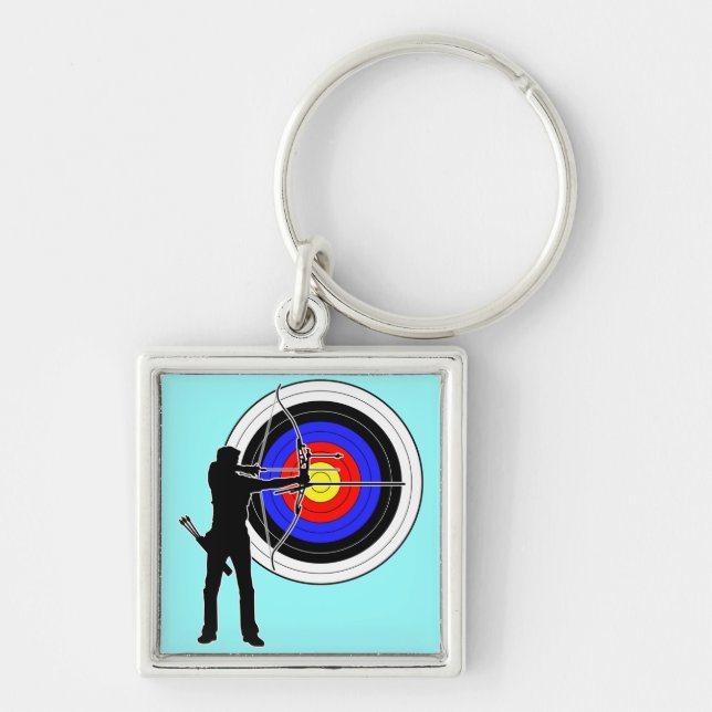 archery2 fyrkantig silverfärgad nyckelring (Framsidan)