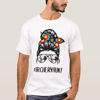 Archery Aunt Life Messy Bun Hair Glasses Mother's T Shirt