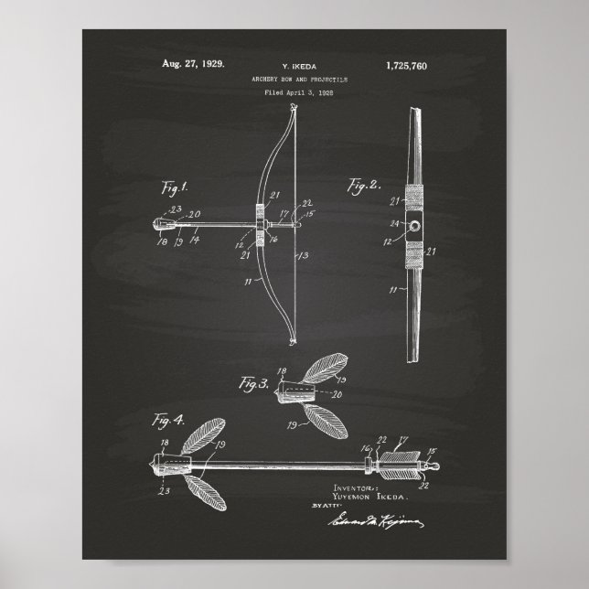 Archery Bow 1929 Patent Art Chalkboard Poster (Framsidan)