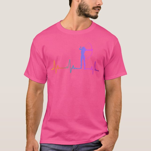 Archery Bow Archer Girl Heartslag Pulse Rainbow T Shirt (Framsida)
