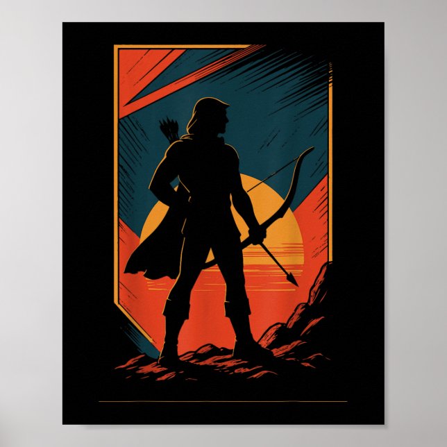 Archery Bow Archer Sunset Silhouette Hunter Poster (Framsidan)