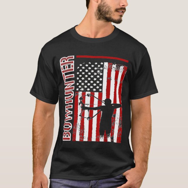 Archery Bowhunter Patriotic American Flagga Idea T Shirt (Framsida)