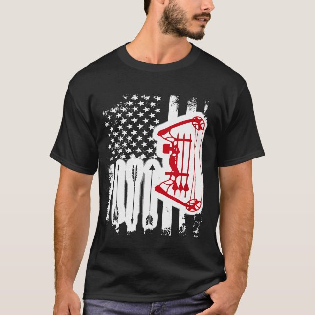 Archery Compound Bow American Flagga Coola Usa Pat T Shirt (Framsida)
