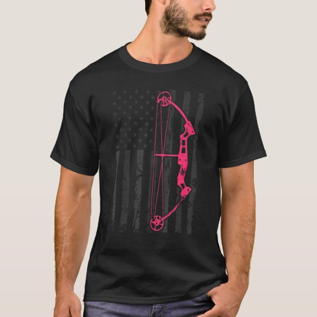 Archery Compound Bow USA American Flagga Bowhuntin T Shirt (Framsida)