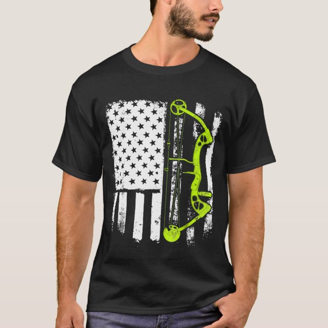 Archery Compound Bow USA flagga T Shirt (Framsida)