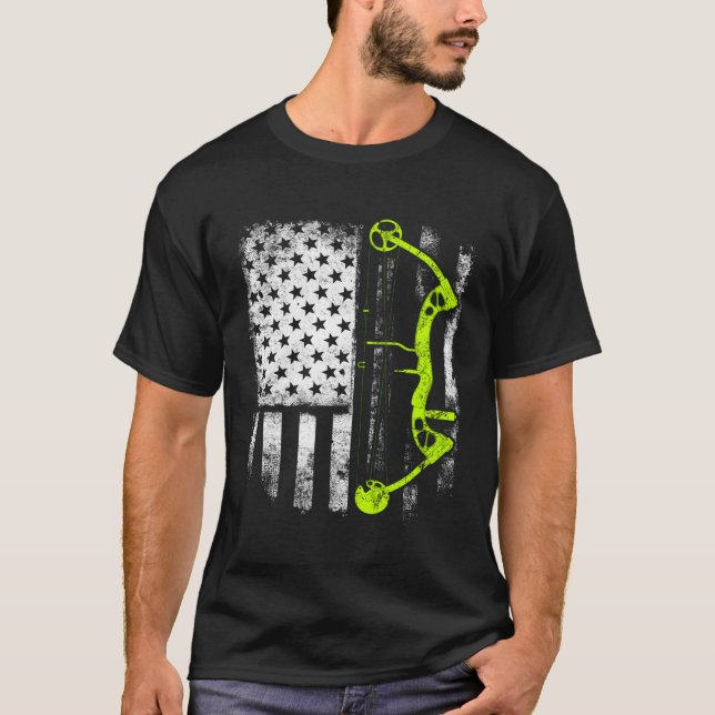 Archery Compound Bow USA flagga T Shirt (Framsida)