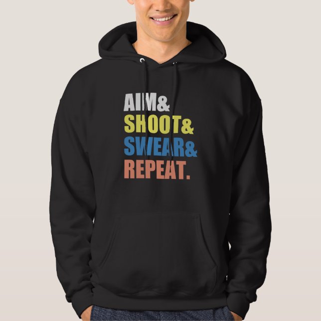 Archery Darts Billard  Aim Shoot Swear Repeat Hoodie (Framsida)