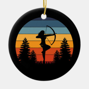 Archery Girl Archer Bow Vintage Retro Sunset Julgransprydnad Keramik