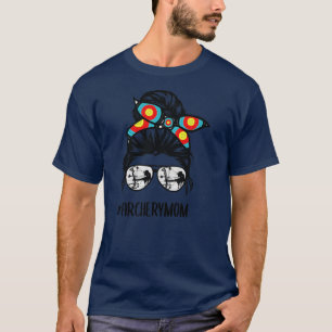 Archery Mamma Life Messy Bun Hair Glasses T Shirt