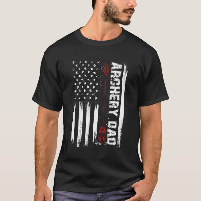 Archery Pappa Usa Red White Flagga T Shirt (Framsida)
