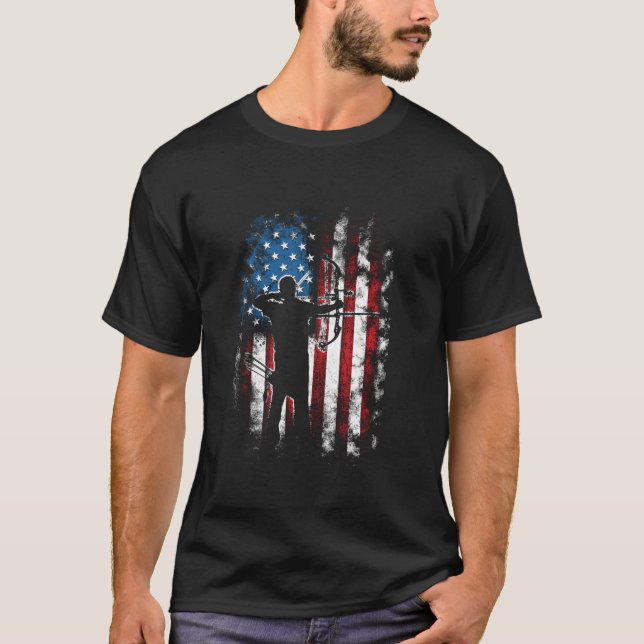 Archery us flagga Archer bow hunter Långärmad T Sh T Shirt (Framsida)