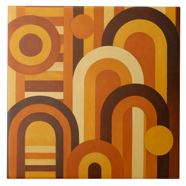 Arches and Sunspots Retro MCM Geometric Design Kakelplatta (Framsidan)