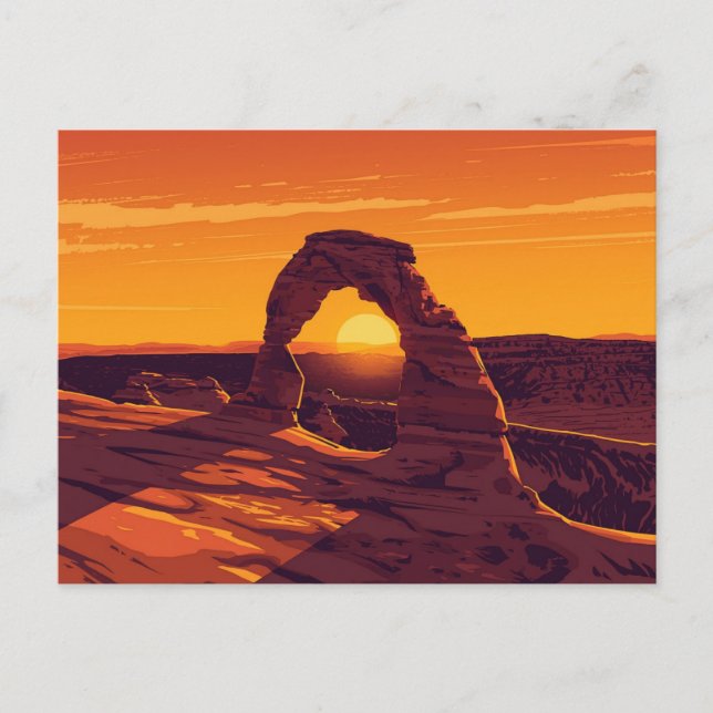 Arches Delicate Arch Solnedgång Konst Vykort (Framsida)