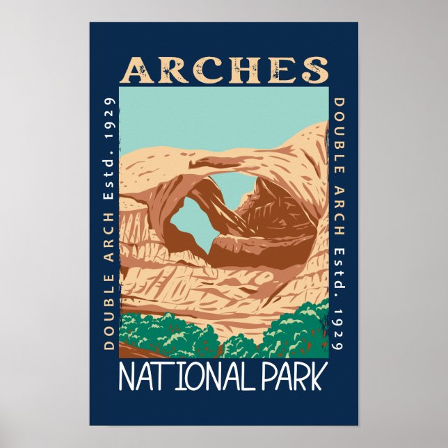 Arches National Park Dubbelvalv Retro Utseende Poster (Framsidan)