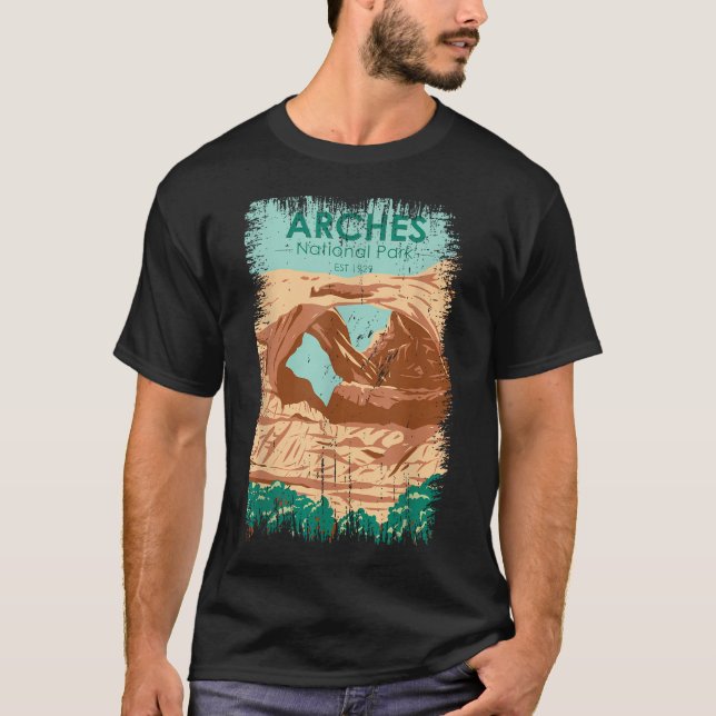 Arches National Park Dubbelvalvån Retro T Shirt (Framsida)