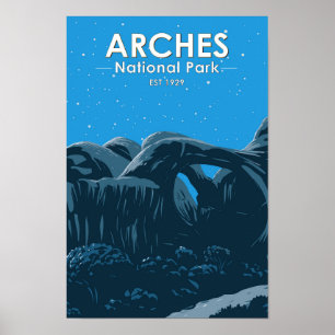 Arches National Park Dubbla Arch Night Himlar Vint Poster