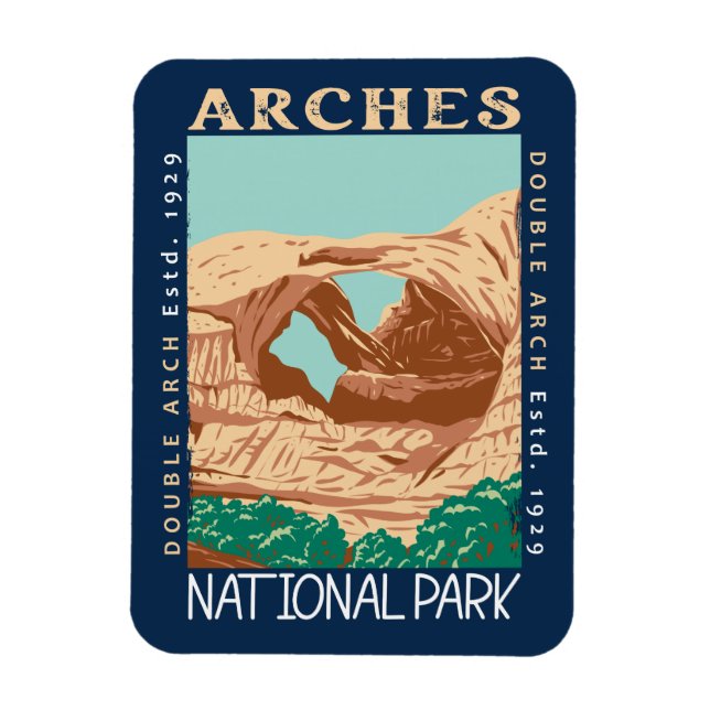 Arches National Park Dubbla Arch Retro Distress Magnet (Vertikal)