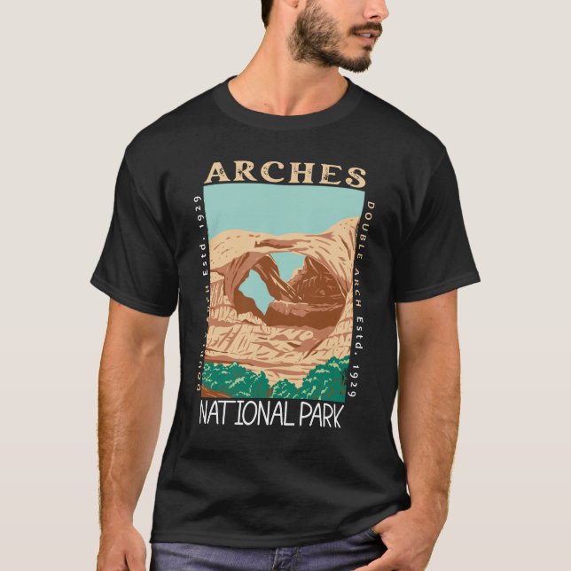 Arches National Park Dubbla Arch Retro Distress T Shirt (Framsida)