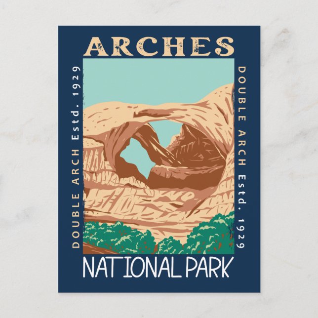 Arches National Park Dubbla Arch Retro Distress Vykort (Framsida)
