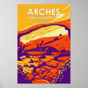 Arches National Park Dubbla Arch Sunset Vintage Poster